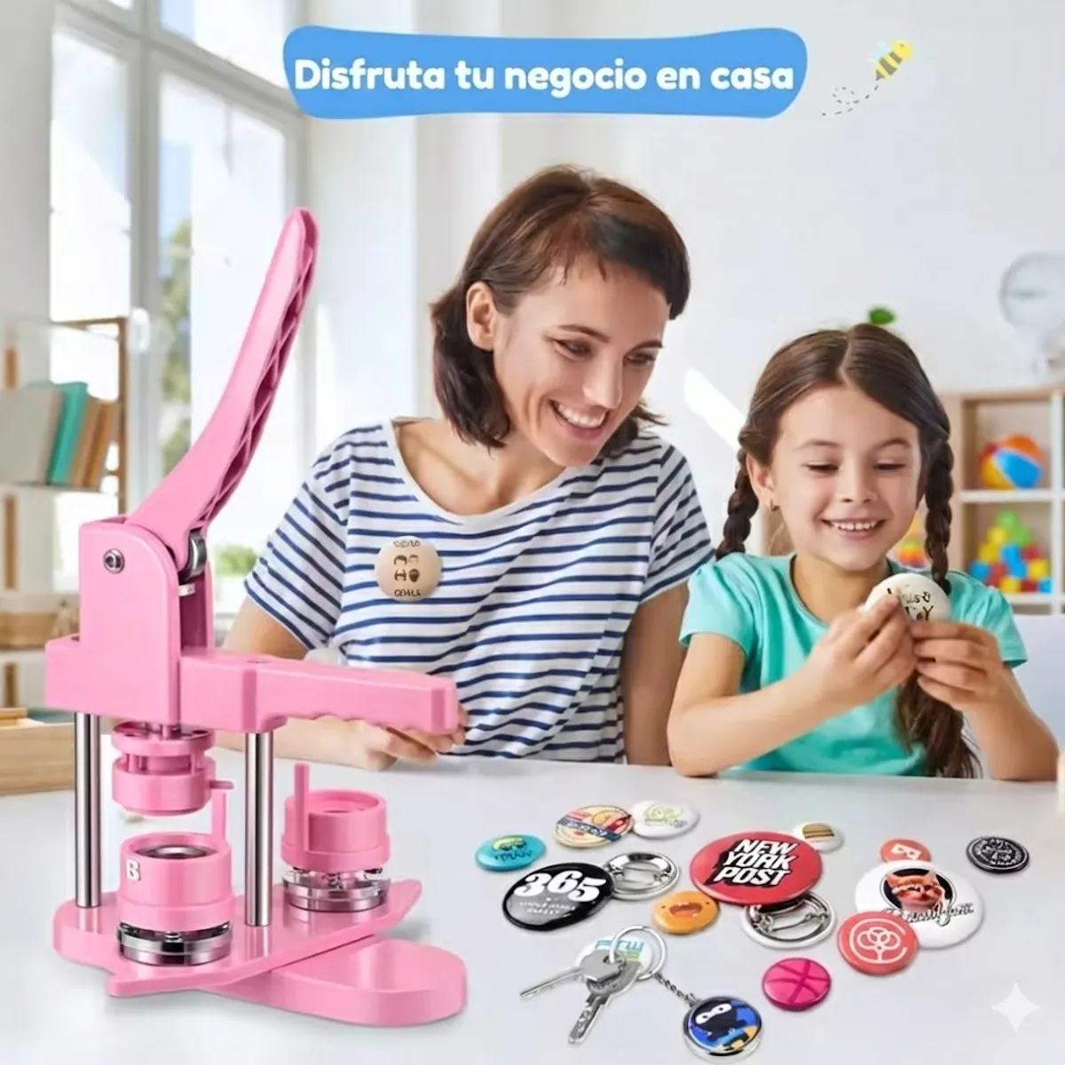 GENERICO - Máquina para Hacer Pines  Botones  Llaveros Metálicos  Button Maker ROSA