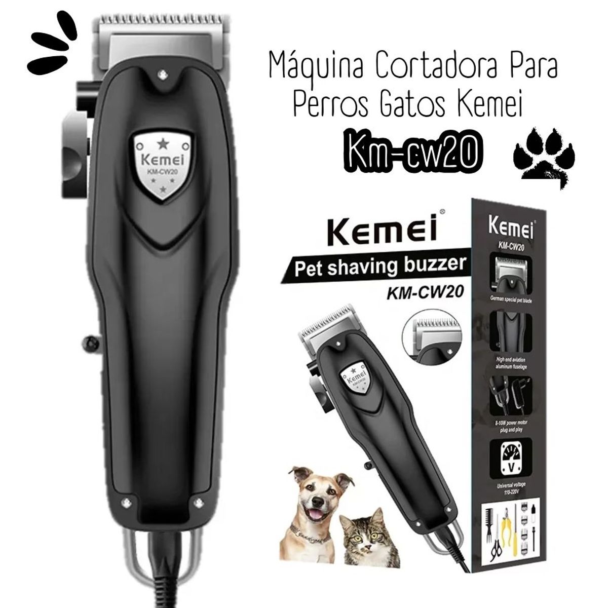 KEMEI - Maquina de Mascota Kemei KM-CW20 NEGRO