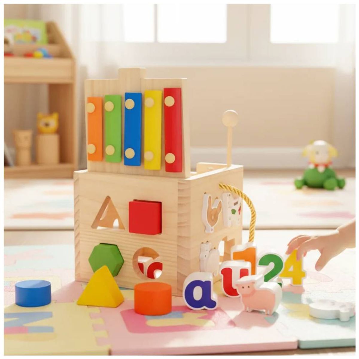 GENERICO - Cubo Didáctico de Madera con Xilófono Vocales y Números para Niños