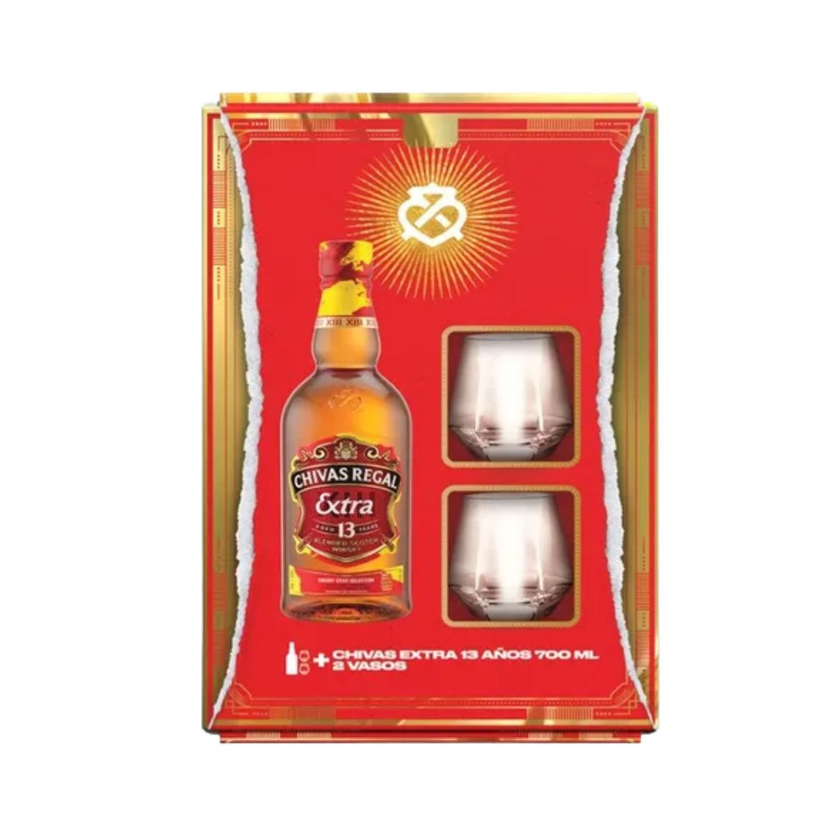 CHIVAS REGAL - PACK WHISKY CHIVAS REGAL 13 AÑOS 700 ML + 2 VASOS DIAMENTE