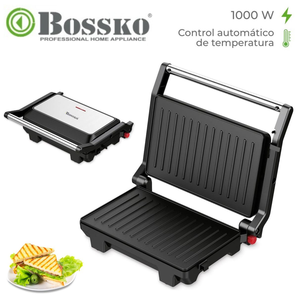 BOSSKO - Mini Parrilla Bossko BK-435GP  Antiadherente 1000w  Negro