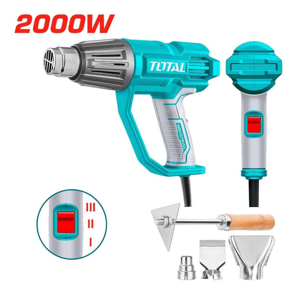 TOTAL - Pistola de Calor Graduable 2000W con Accesorios Total
