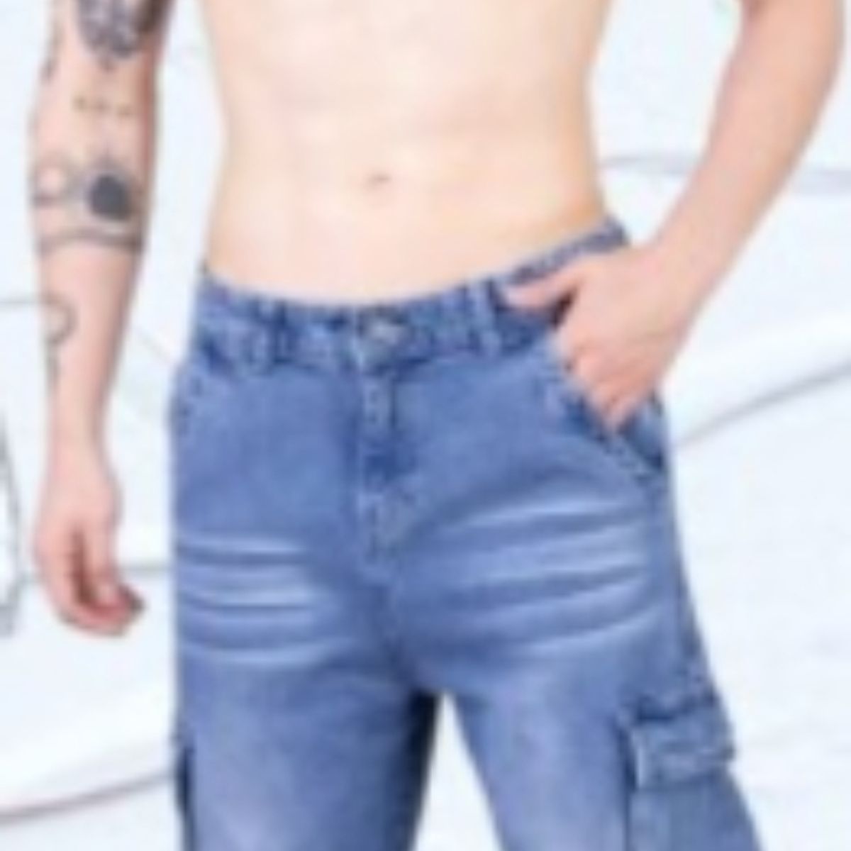 GENERICO - Pantalon jean  cargo Celeste