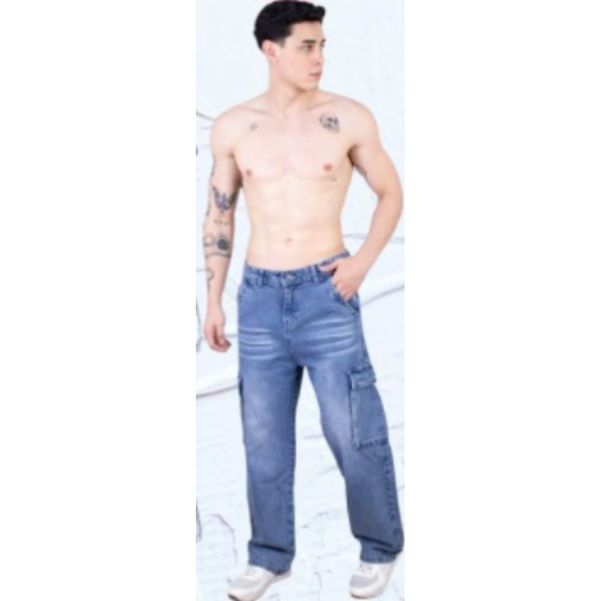 GENERICO - Pantalon jean  cargo Celeste