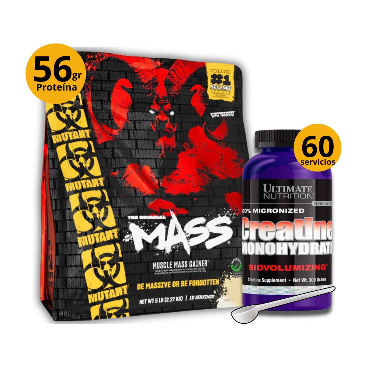MUTANT - GANADOR DE MASA MUTANT MASS 5LB VAINILLA + CREATINA ULTIMATE NUTRITION 300GR