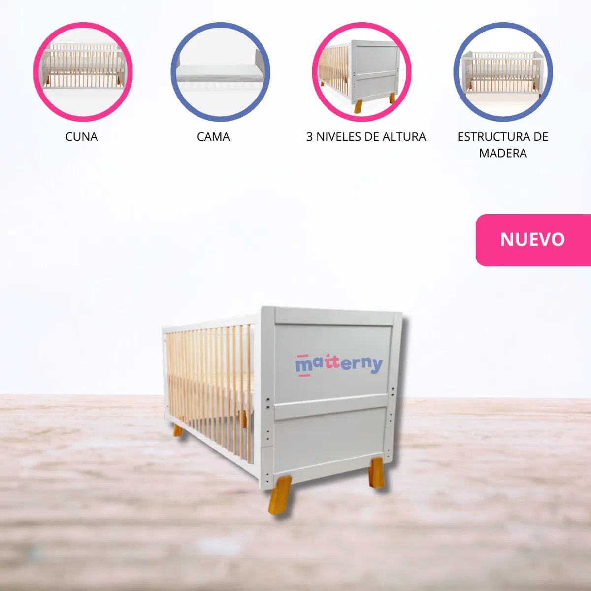 CARESTINO - Cuna Cama de Madera «Vigo» White