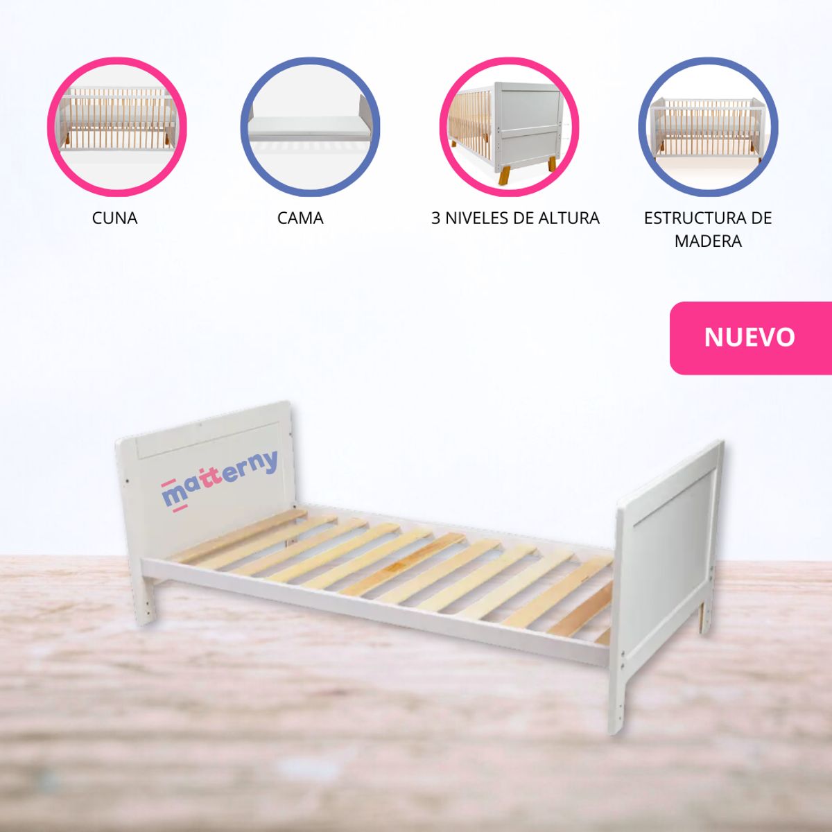CARESTINO - Cuna Cama de Madera «Vigo» White