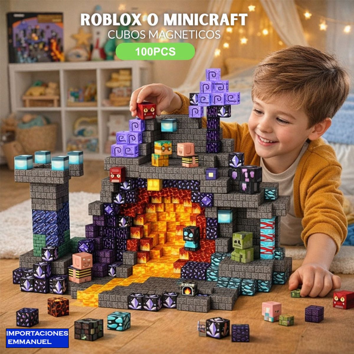 GENERICO - Bloques magnéticos Mundo Minecraft cubos imanes 100 PIEZAS