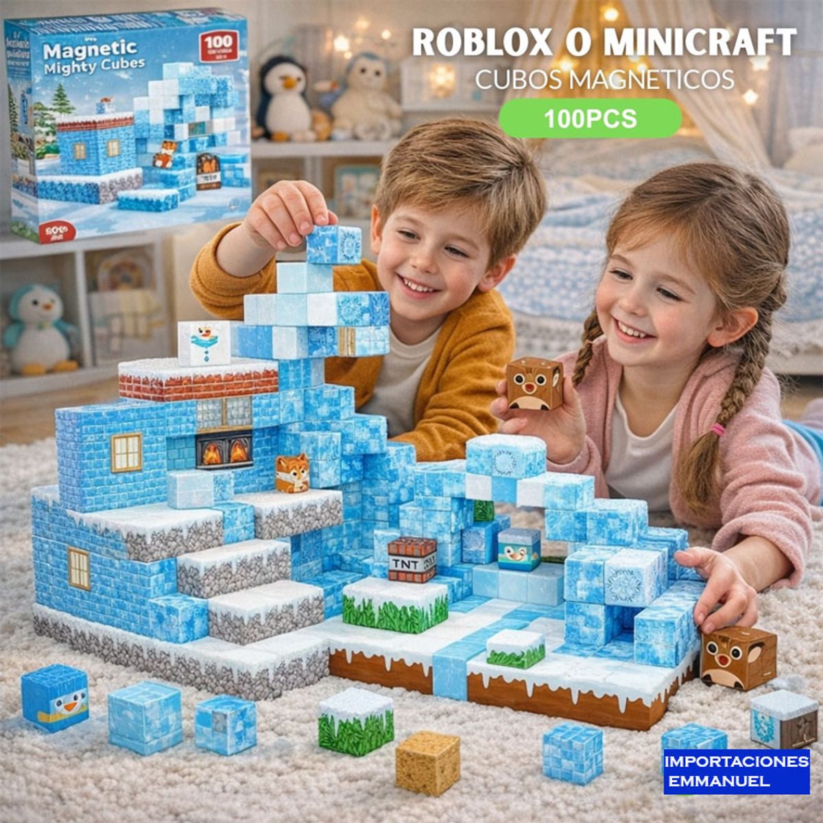 GENERICO - Bloques magnéticos Mundo Minecraft cubos imanes 100 PIEZAS