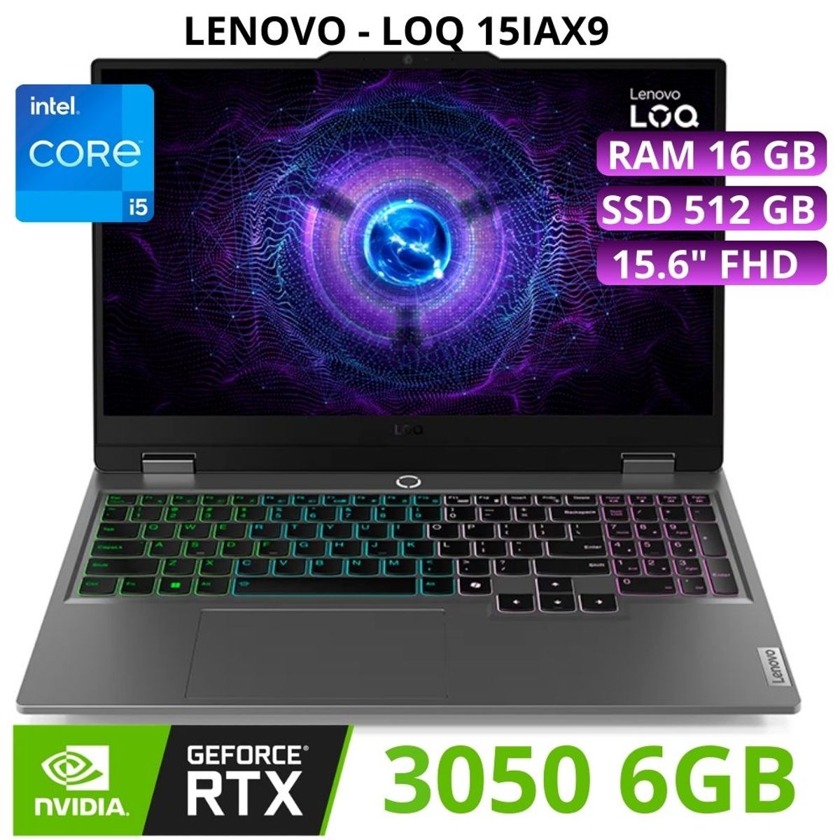 LENOVO - Laptop Lenovo LOQ 15IAX9 15.6" Intel Core i5-12450HX Ram 16GB SSD 512GB RTX 3050 6GB Windows 11