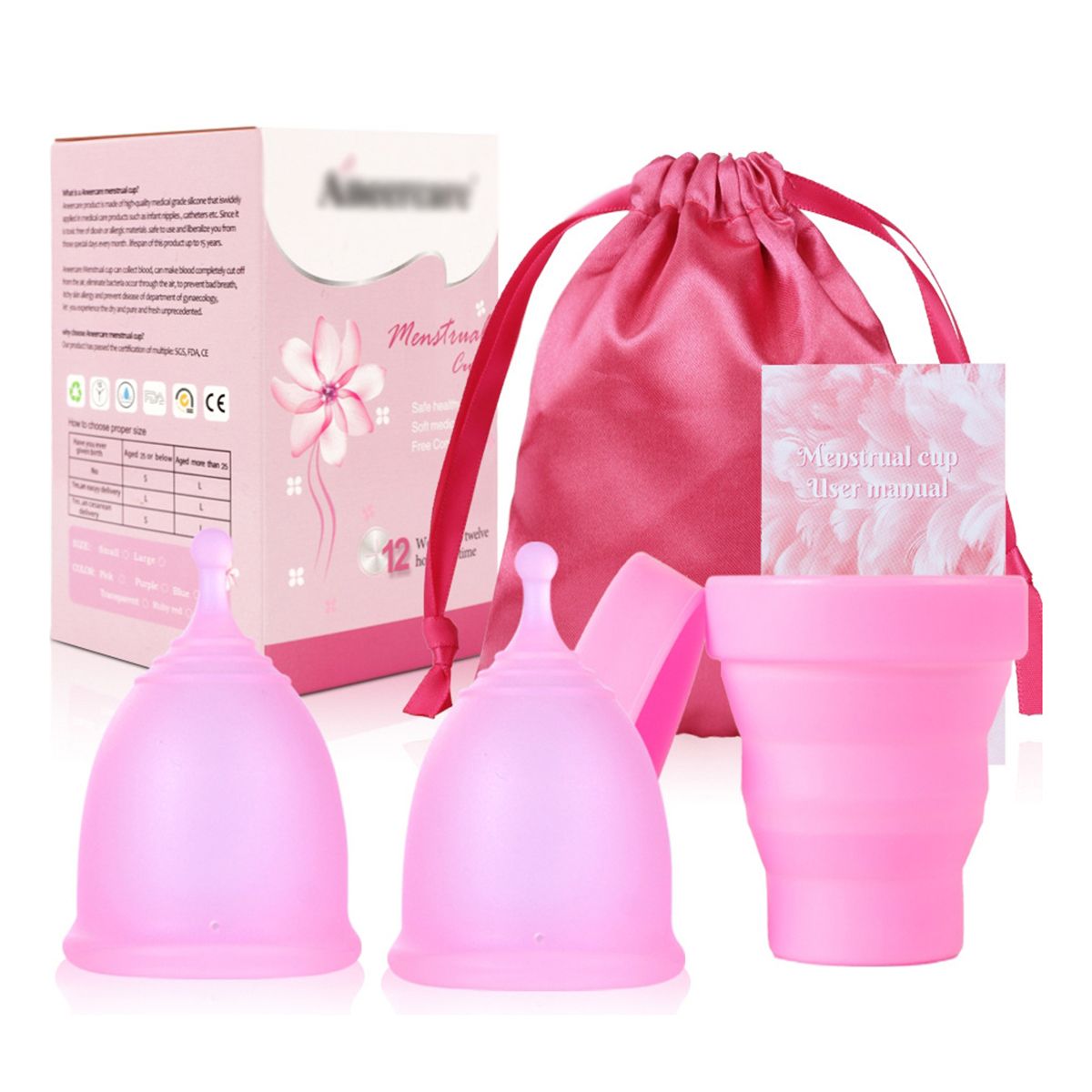 ZIMRAHYG - 2 Copa Vaso Esterilizador De Silicona Para Copa Menstrual Rosa L