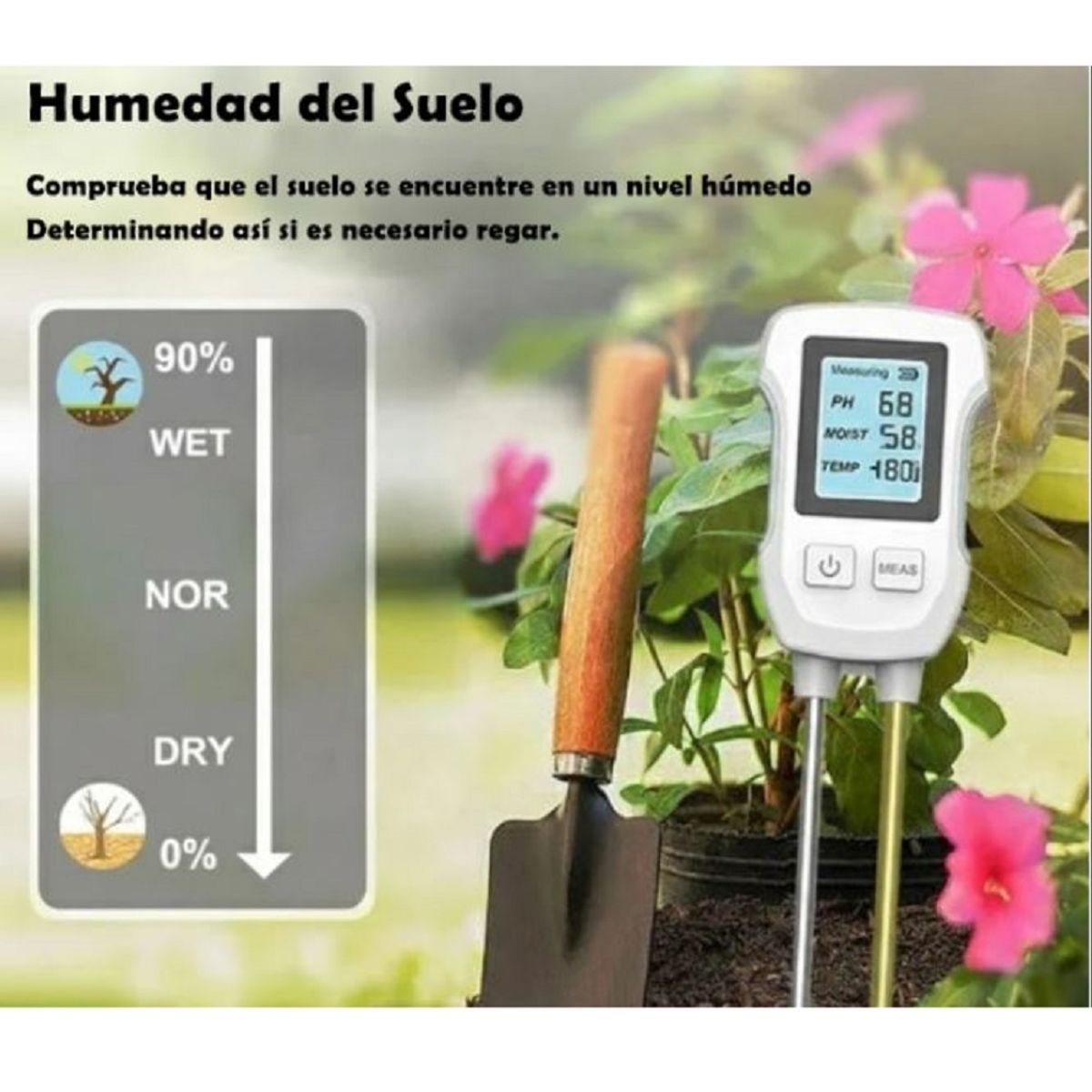 GENERICO - Medidor Digital de Suelo 3 en 1 PH Temperatura Humedad LCD