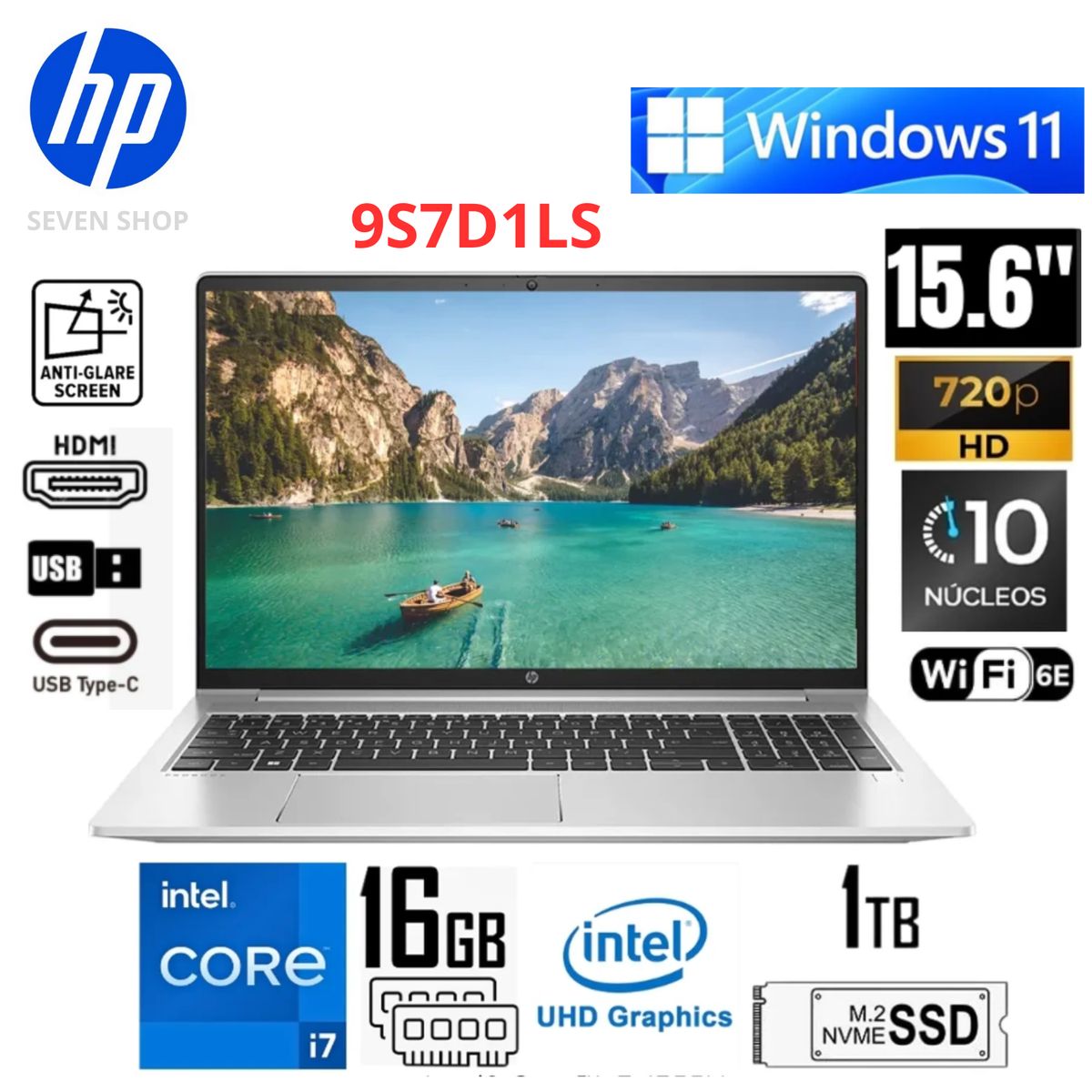 HP - Laptop HP 250 G10 Intel Core i7-355U, Ram 16GB, SSD 1TB, 15.6 LED HD, WIN 11 PRO
