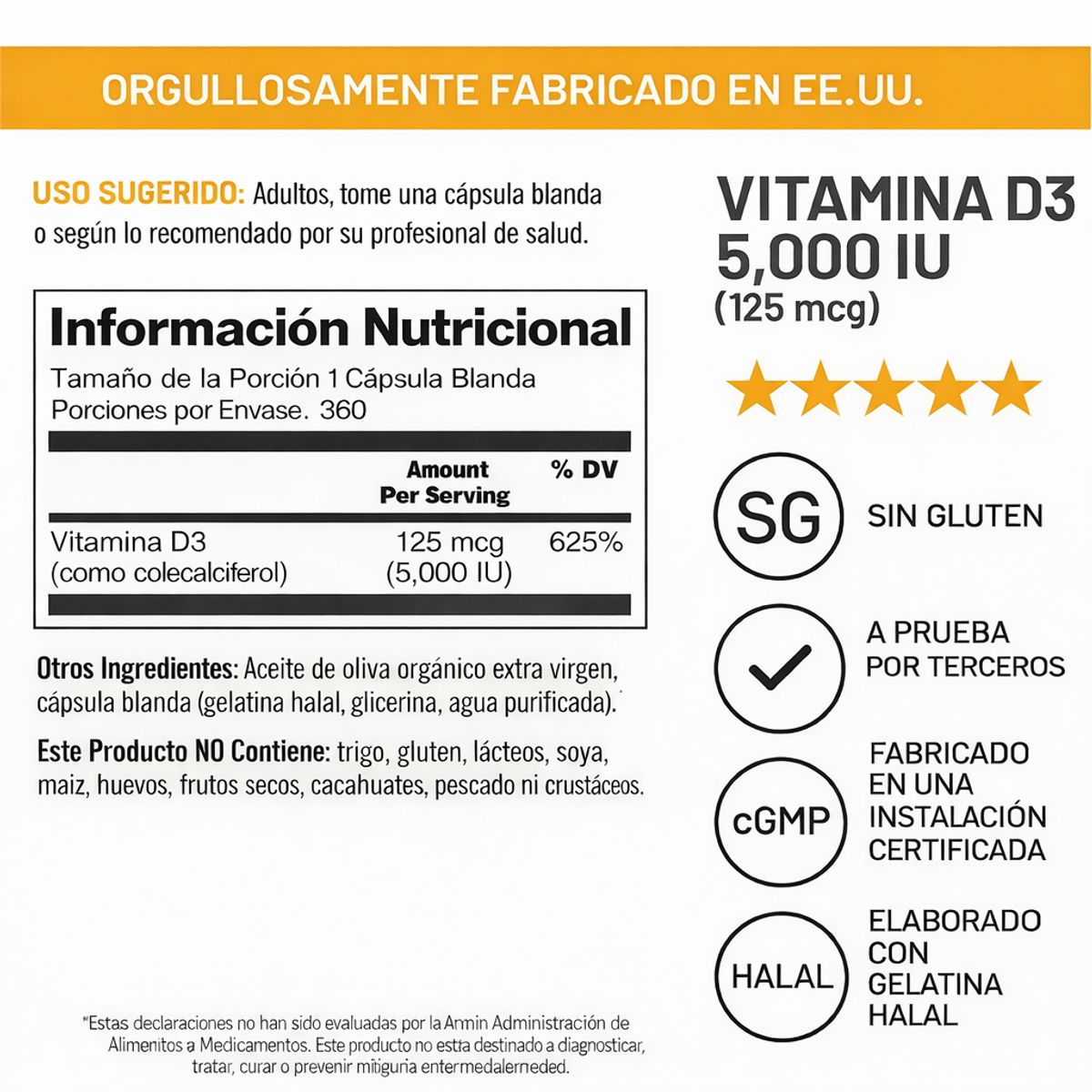 NATURAL BALANCE - NatureWise-Vitamina D3, 5000 UI (125 mcg), suministro para 1 año - (360 capsulas)
