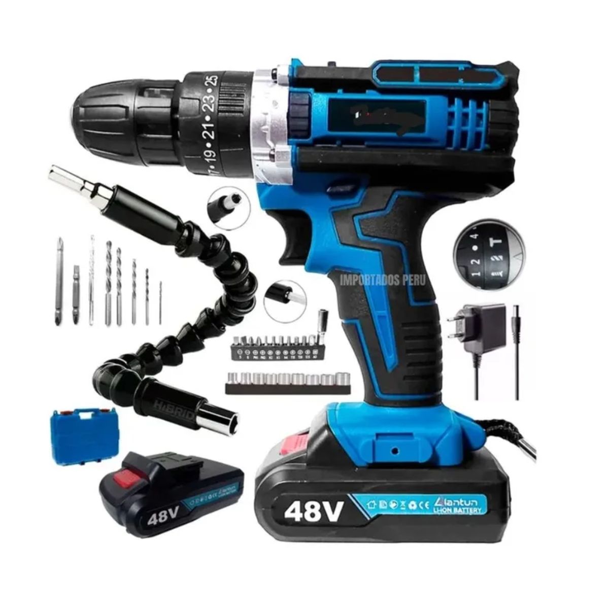 GENERICO - Taladro con Percutor Doble Bateria de 48V Azul