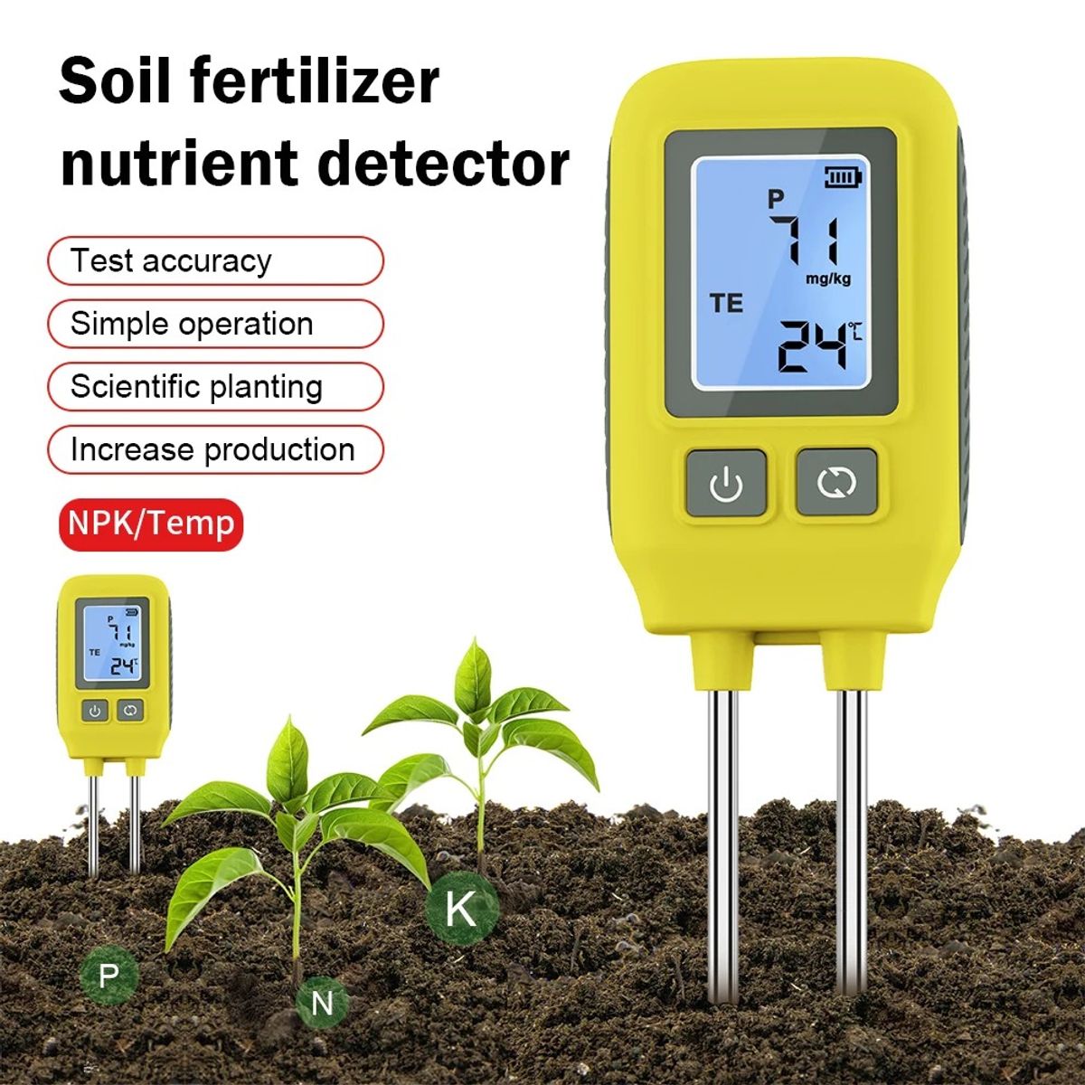 GENERICO - Medidor de Suelo NPK Nutrientes 4 en 1 Jardinería Agricultura
