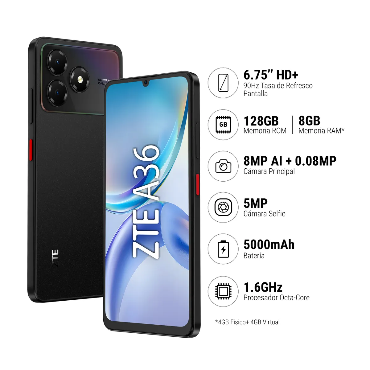 ZTE - ZTE BLADE A36 4GB+128GB - negro