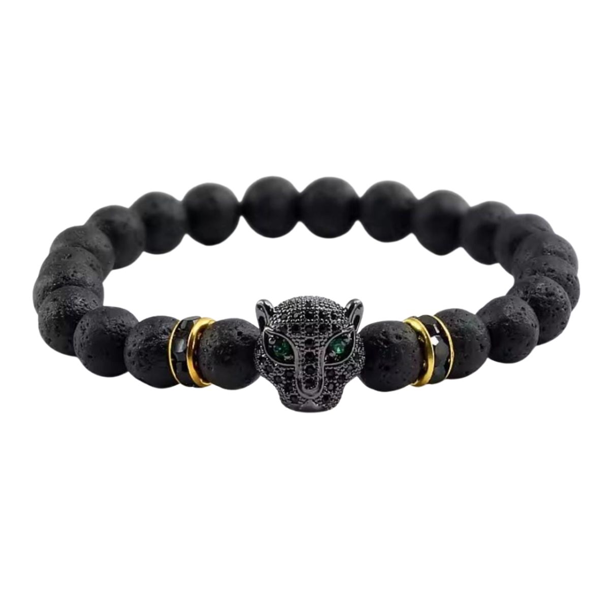 GENERICO - PULSERA DE CUENTAS CABEZA DE LEOPARDO PARA HOMBRE