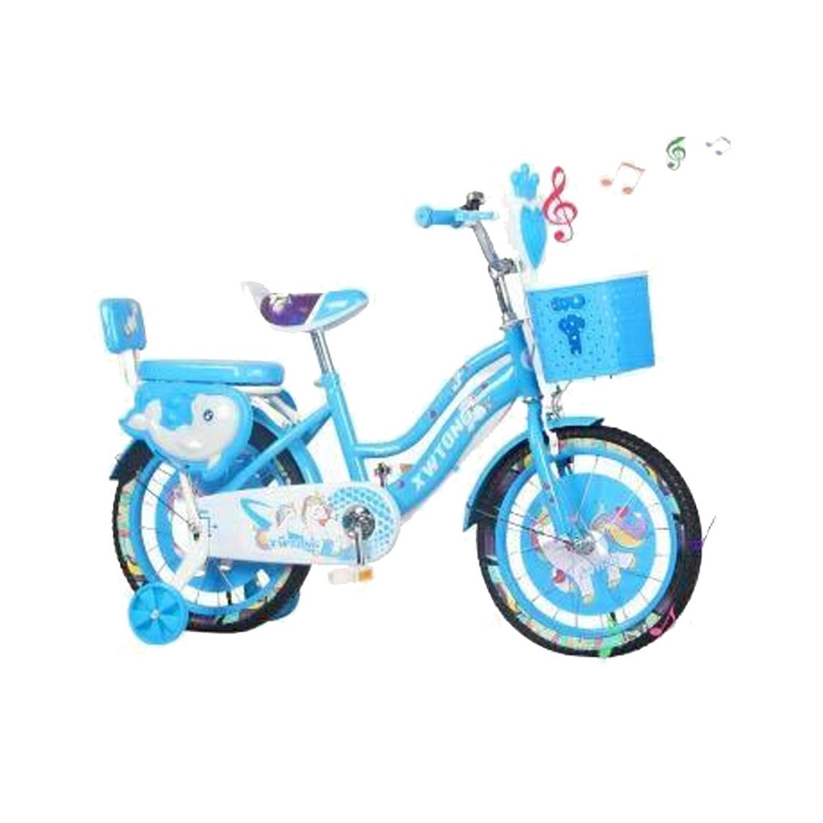 GENERICO - Bicicleta Para Niña Delfín Infantil Kids Aro 16 Luz Sonido Celeste 8148