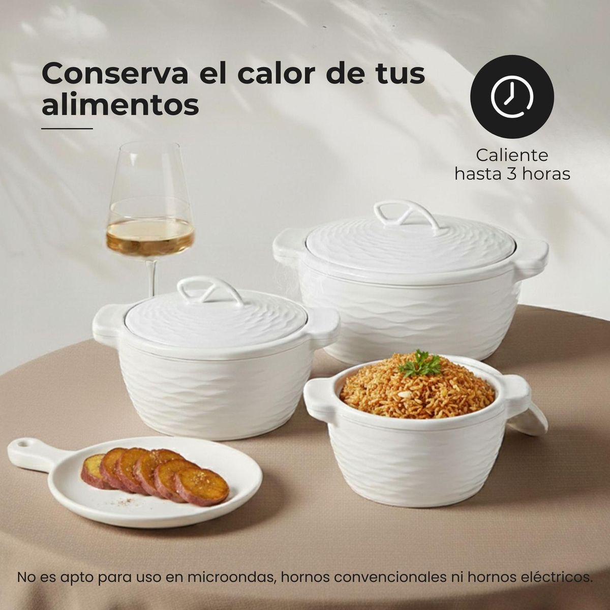 BELESSI - Set de 3 Fuentes Insuladas Blancas Multiuso (fuente y contenedor) con Tapa