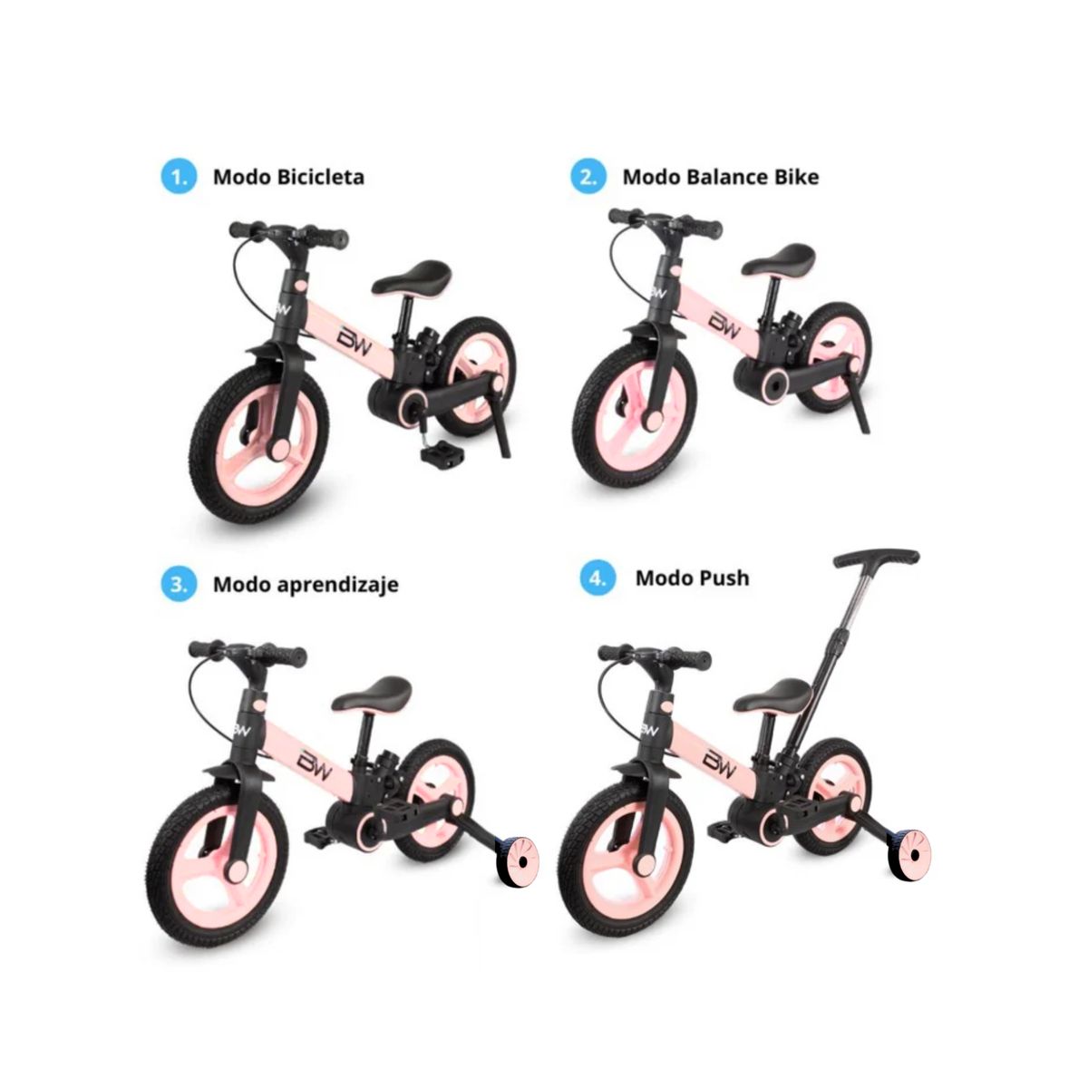 GENERICO - Bicicleta Balance Plegable 4 En1 Con Guía Rosado