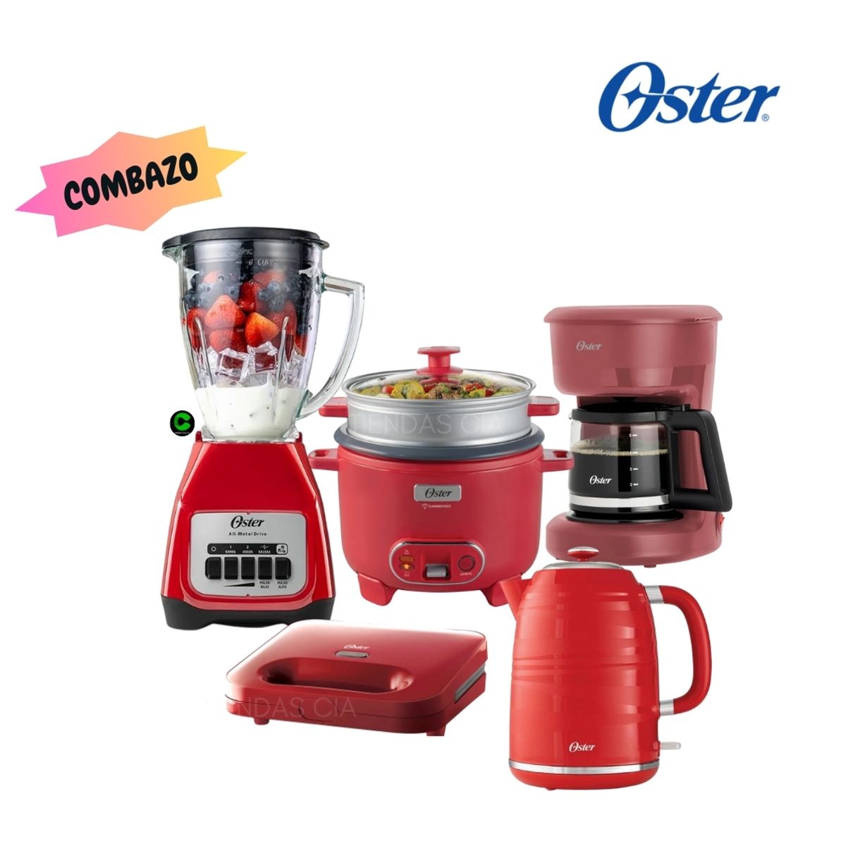 OSTER - Super combo OSTER Licuadora + Hervidor + Arrocera + Sandwichera y Cafetera