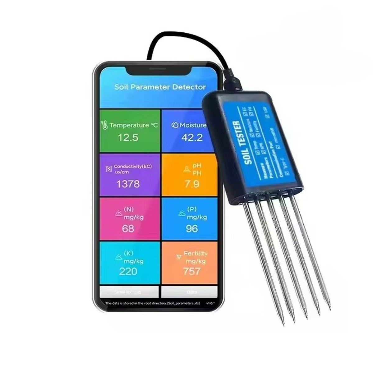 GENERICO - Sensor Digital 8 en 1 para Suelo pH Humedad USB Jardinera