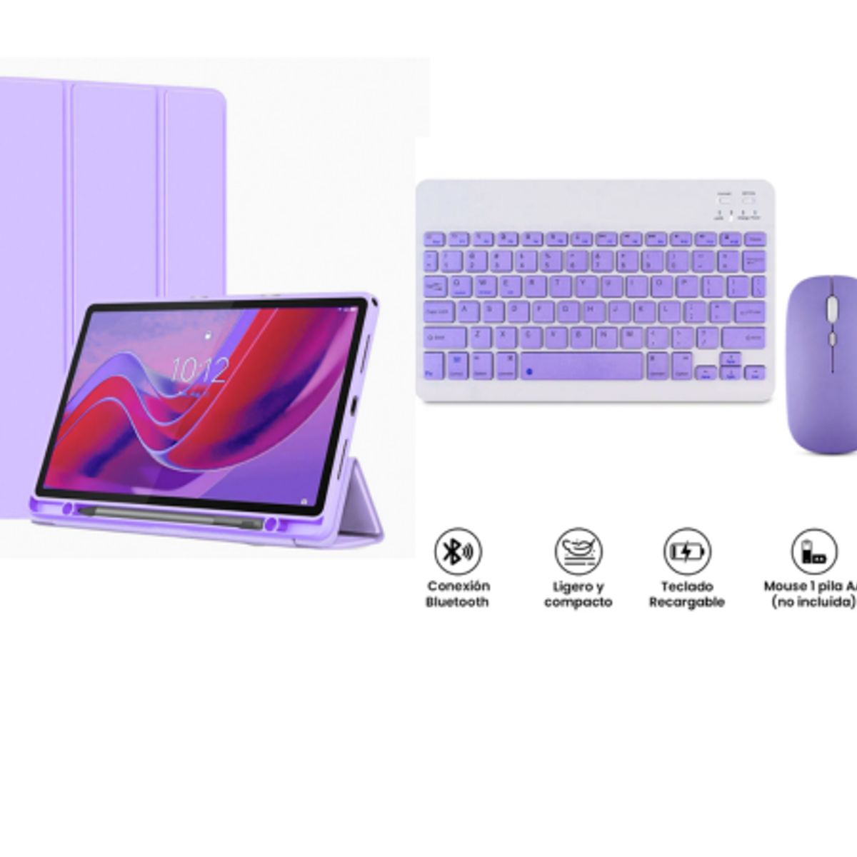 SPACE - Funda Smart Case Portapencil Para Lenovo M11 K11 - TECLADO + MOUSE POR FUERA  LILA