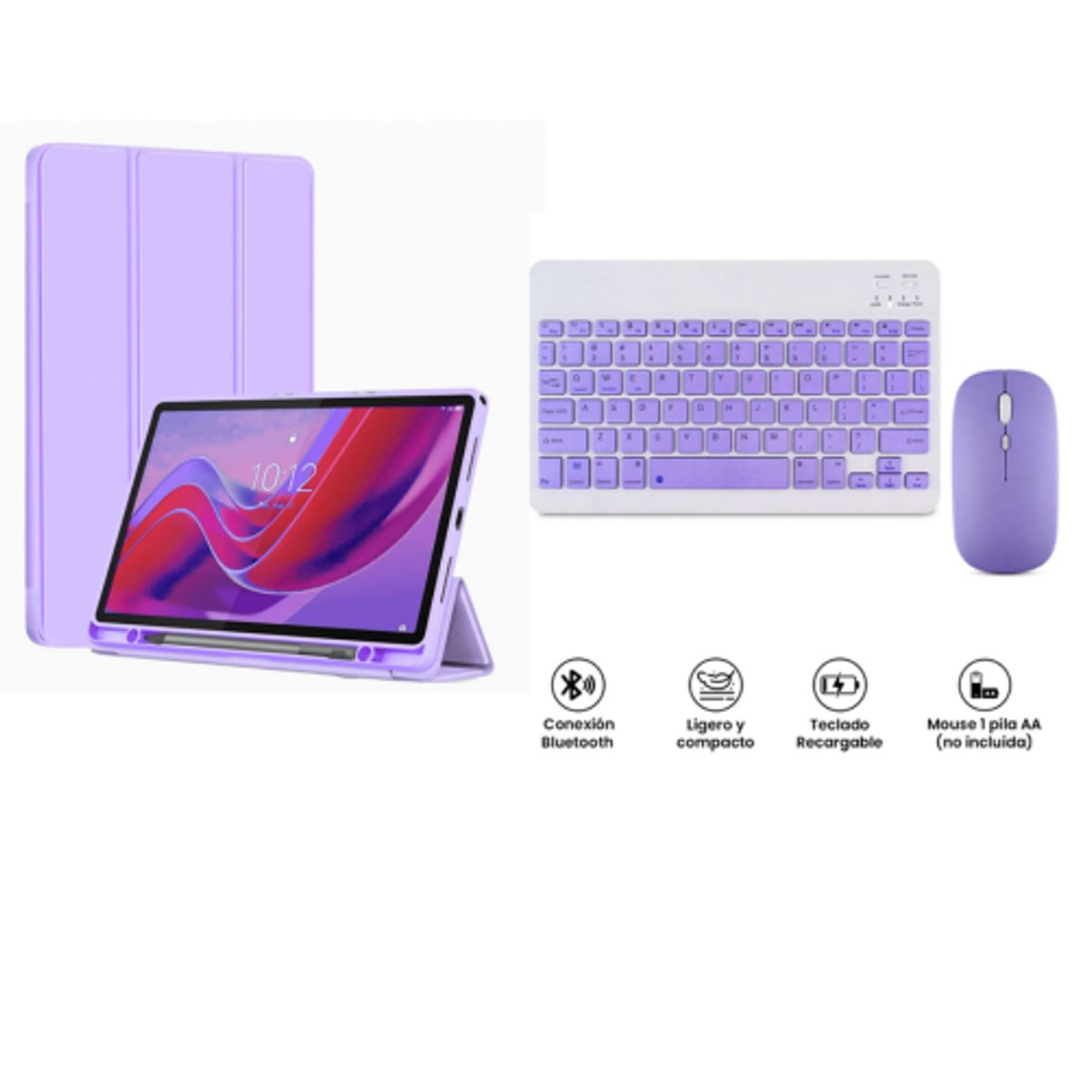 SPACE - Funda Smart Case Portapencil Para Lenovo M11 K11 - TECLADO + MOUSE POR FUERA  LILA