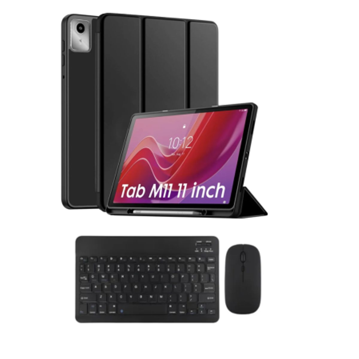 SPACE - Funda Smart Case Portapencil Para Lenovo M11 K11 - TECLADO + MOUSE POR FUERA  NEGRO