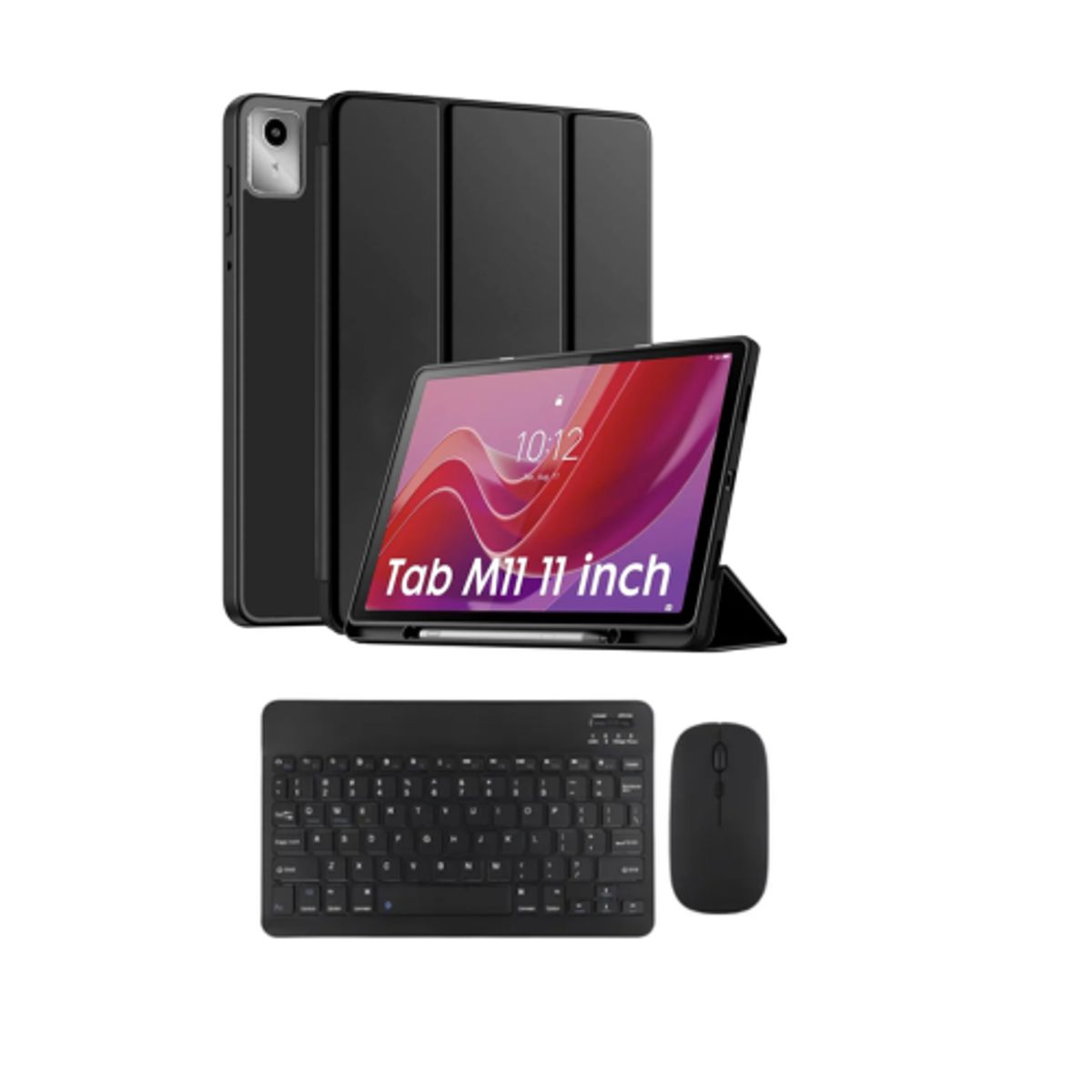 SPACE - Funda Smart Case Portapencil Para Lenovo M11 K11 - TECLADO + MOUSE POR FUERA  NEGRO