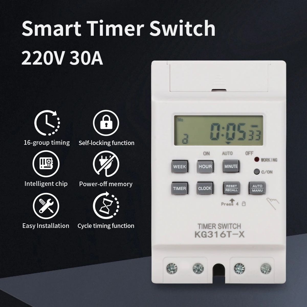 GENERICO - Temporizador Digital Programable KG316T-X 220V 25A30A