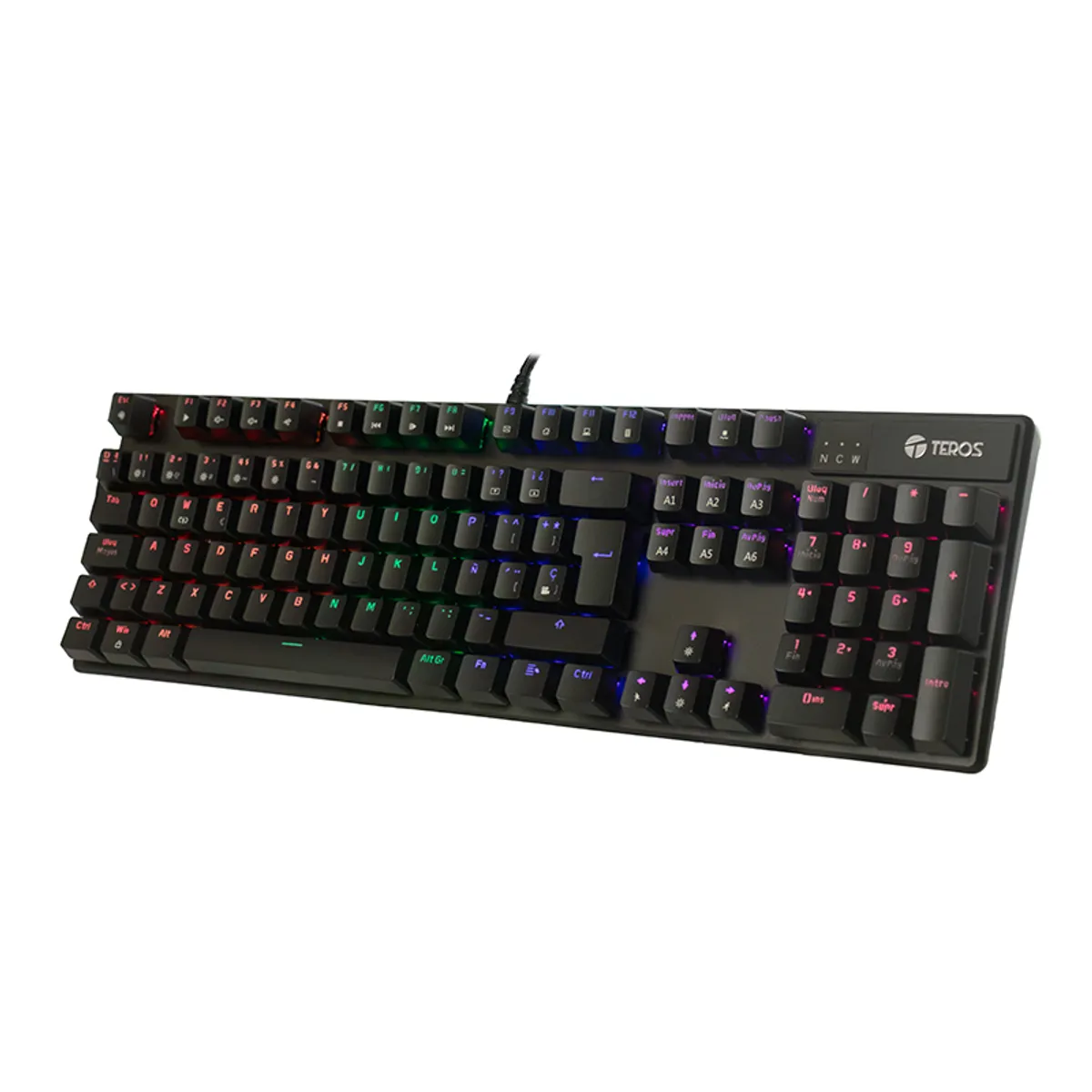 Teros - Teclado Mecánico TEROS TE-4068G - Español - Retroiluminación Rainbow -  Negro