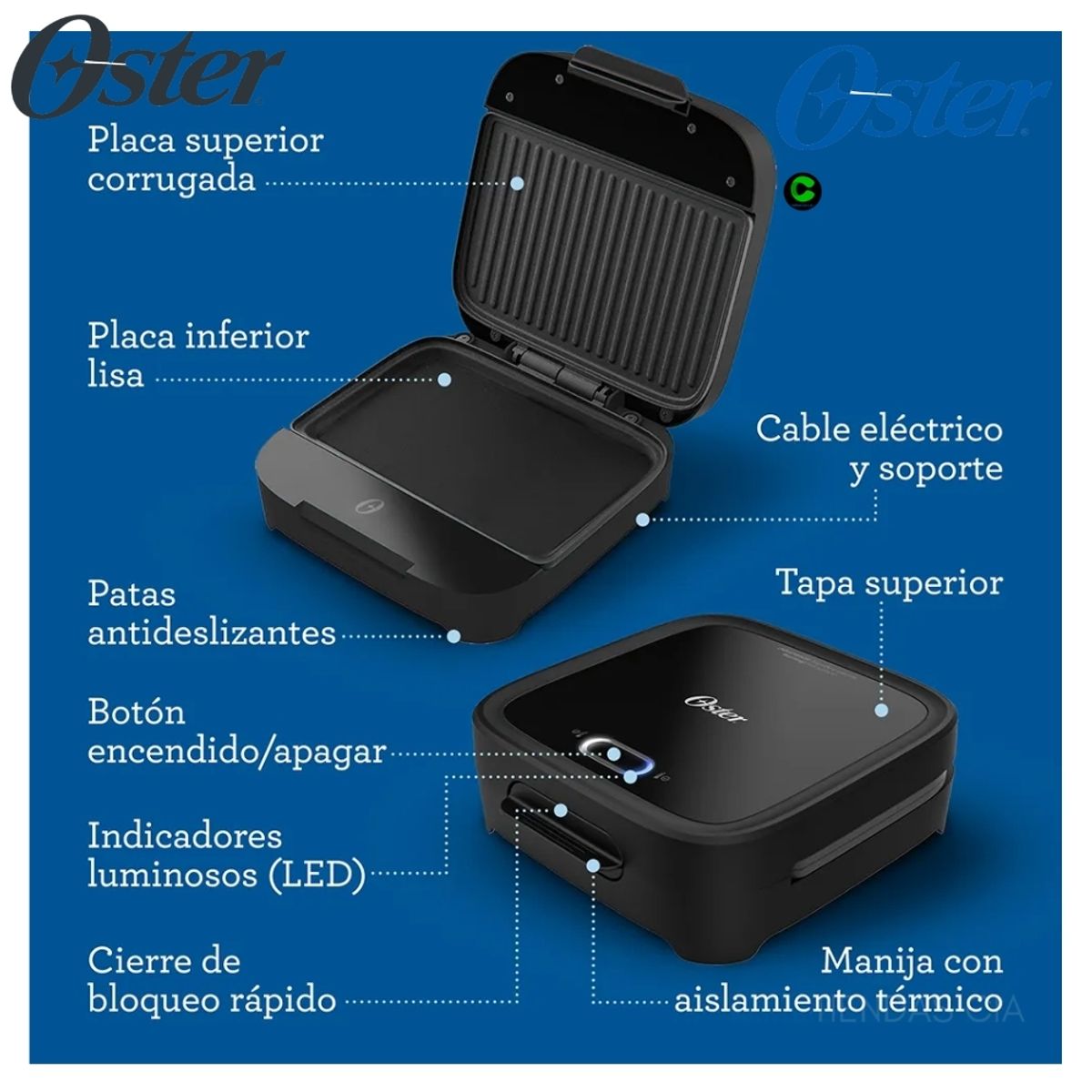 OSTER - Combo Oster Freidora De Aire 4L y Sandwichera Compacta