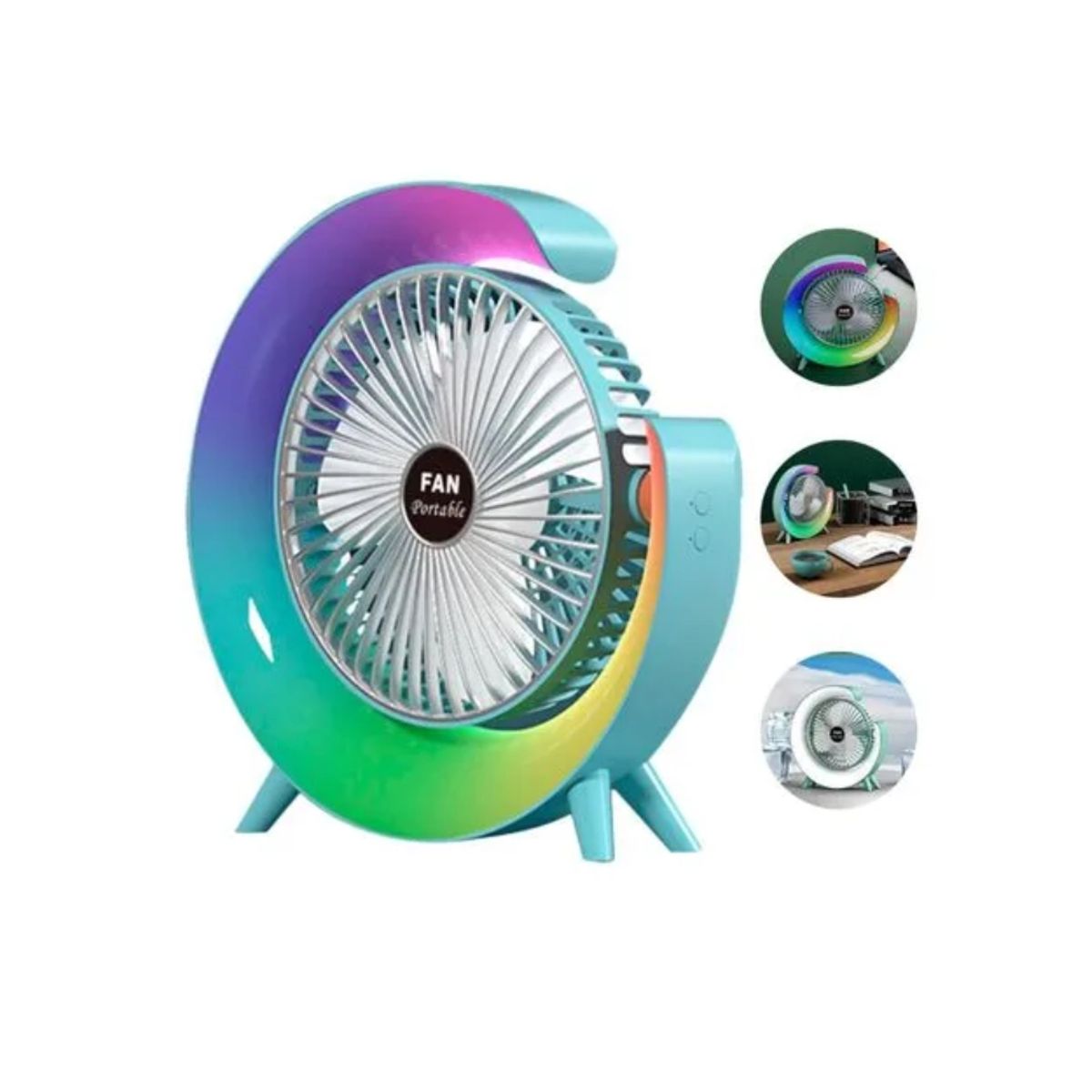 GENERICO - Ventilador Portátil de Escritorio con Luz RGB