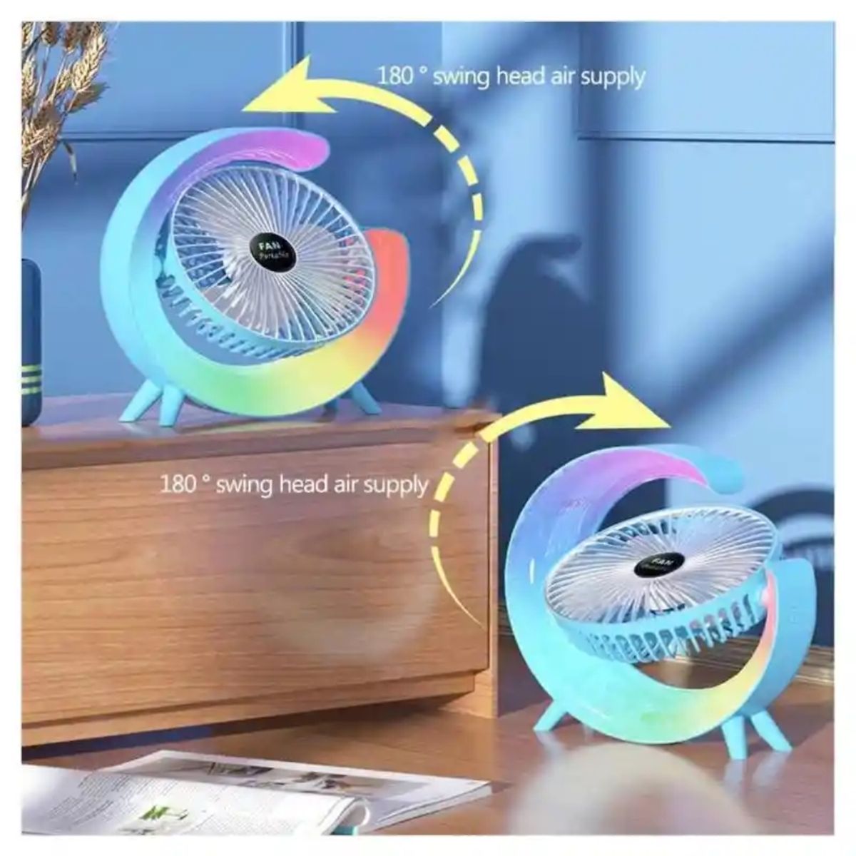 GENERICO - Ventilador Portátil de Escritorio con Luz RGB