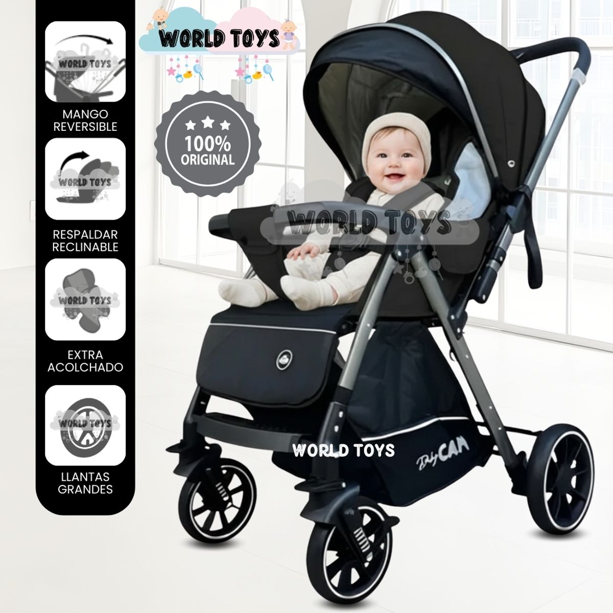 BABY - Coche Cuna de Lujo «CAMILA» Mango Reversible Black