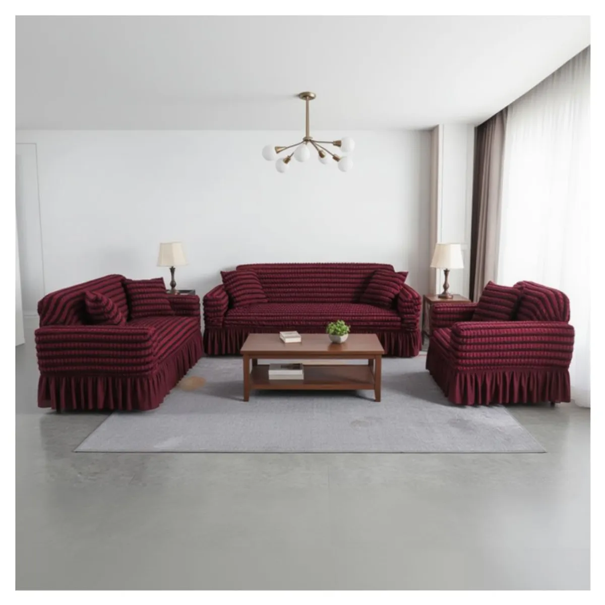 SALA FABULOSA - Funda de mueble 3-2-1 en burbuja bicolor guinda