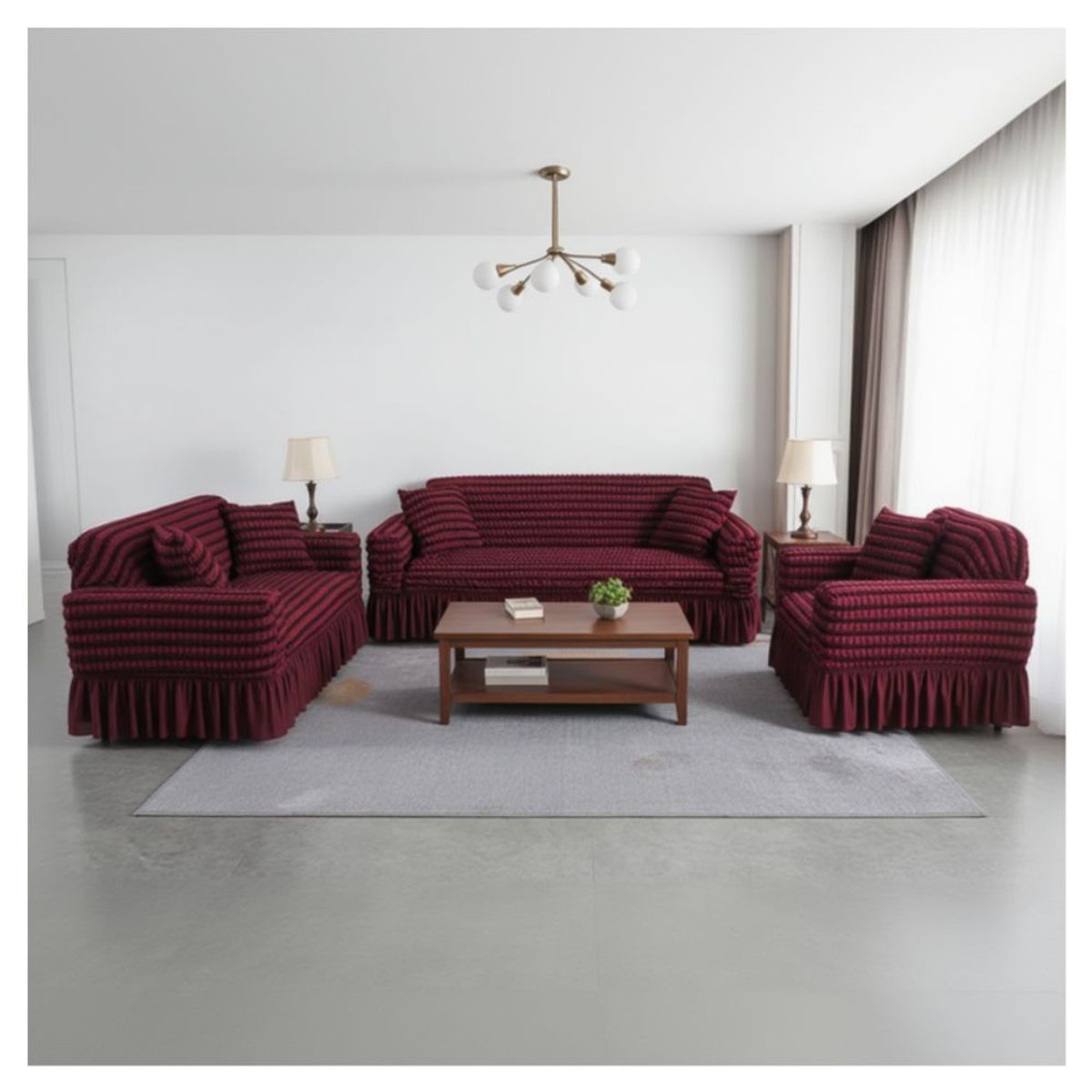 SALA FABULOSA - Funda de mueble 3-2-1 en burbuja bicolor guinda