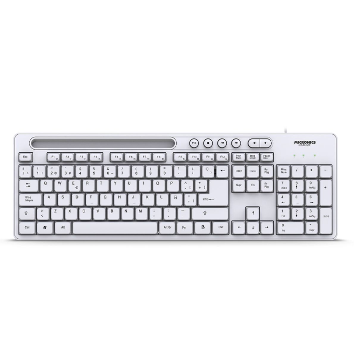 MICRONICS - Teclado Oficina Multimedia Blanco Ranura Smartphone Micronics Magnus+ MIC K734W