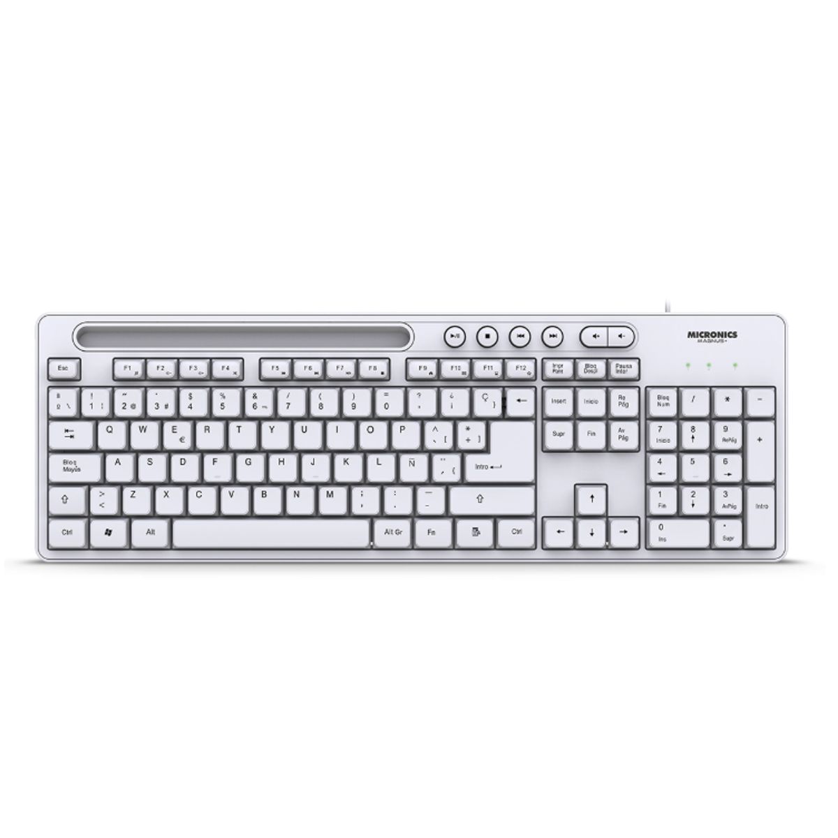 MICRONICS - Teclado Oficina Multimedia Blanco Ranura Smartphone Micronics Magnus+ MIC K734W