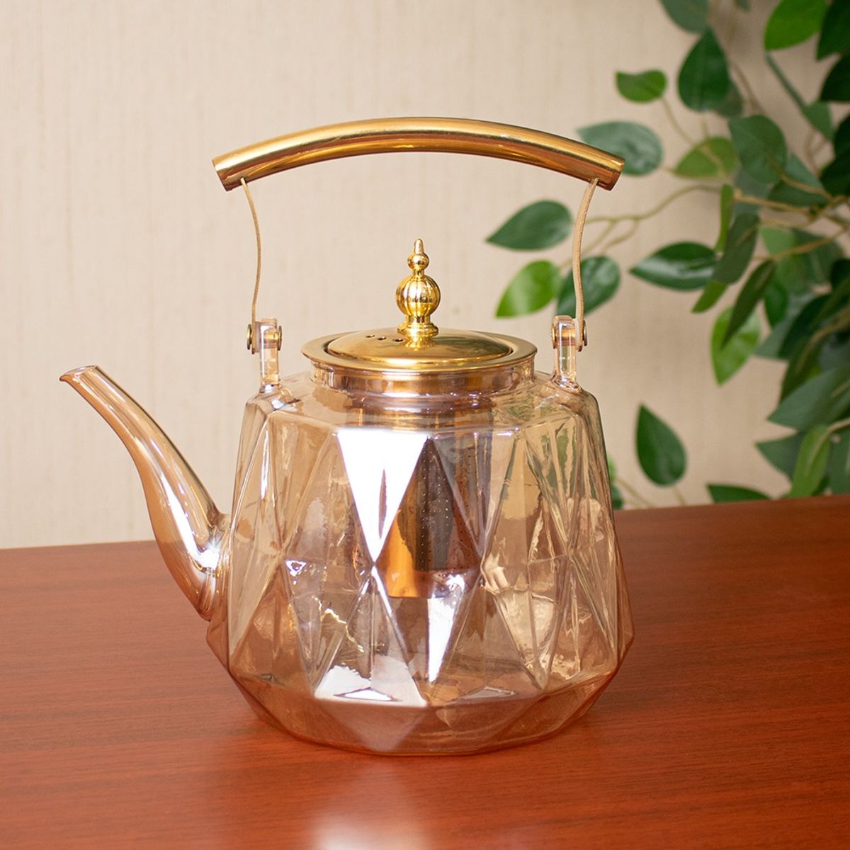 PANORAMA HOGAR - TETERA 1100ML VIDRIO AMBAR TEXTURIZADO