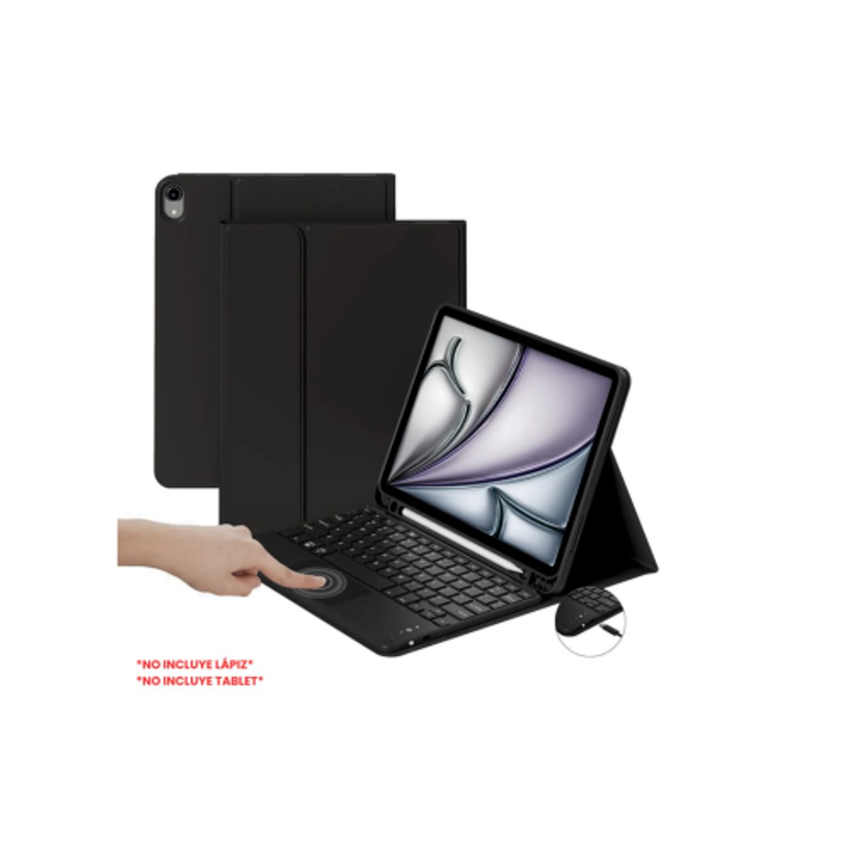 SPACE - Funda con Teclado TouchPad Bluetooth Para Ipad A16 11Va Gen Negro