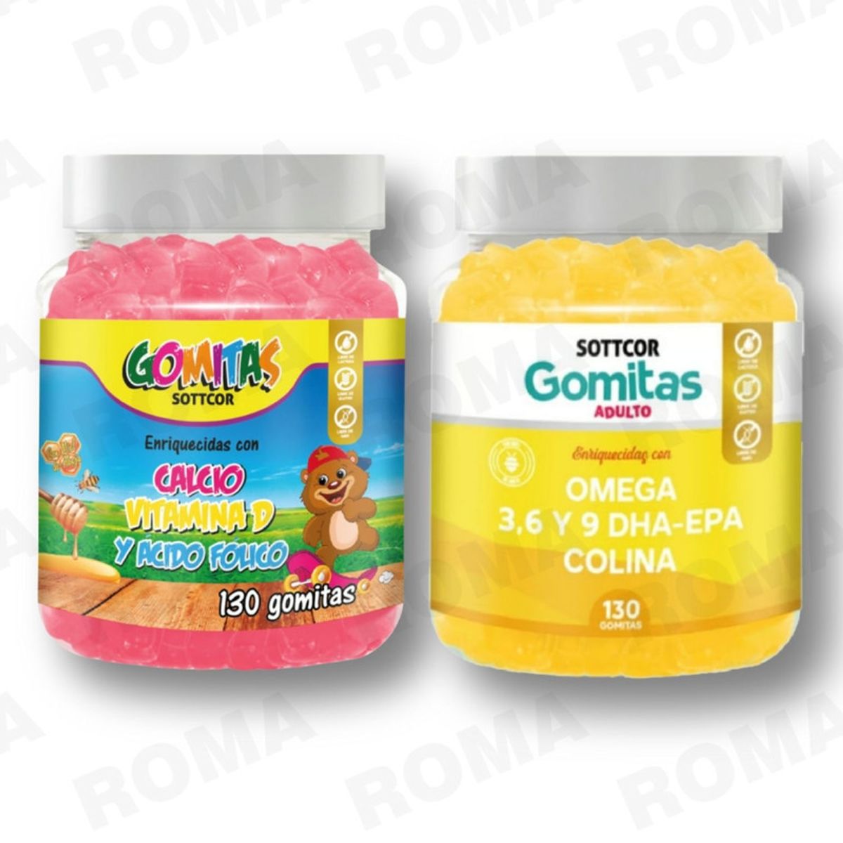 GENERICO - PACK 2 GOMITAS CALCIO NIÑOS + OMEGA 3 ADULTO SOTTCORLABS