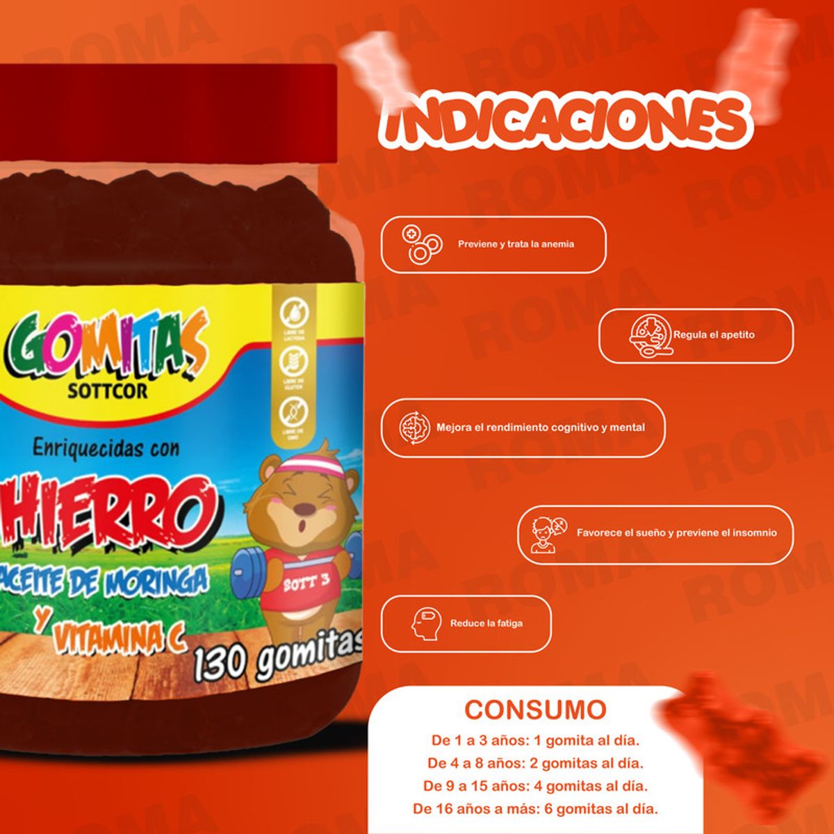 GENERICO - PACK 2 GOMITAS HIERRO NIÑOS  + OMEGA 3 ADULTO SOTTCORLABS