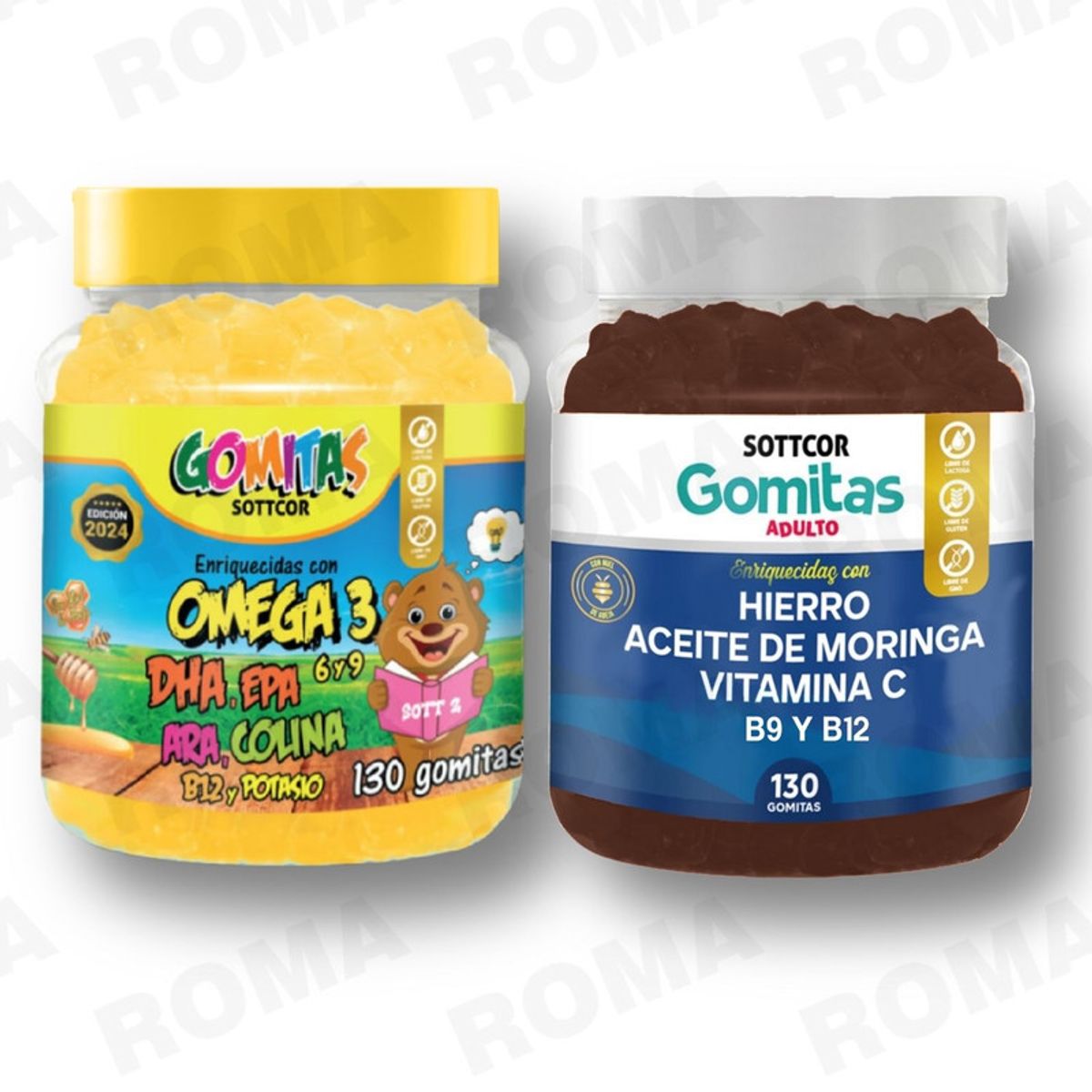 GENERICO - PACK 2 GOMITAS OMEGA 3 NIÑOS + HIERRO ADULTOS SOTTCORLABS