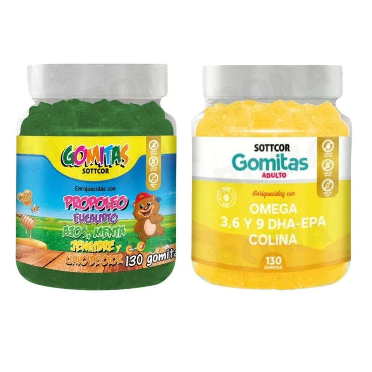 GENERICO - PACK 2 GOMITAS PROPÓLEO NIÑOS + GOMITAS OMEGA 3 ADULTO SOTTCORLABS