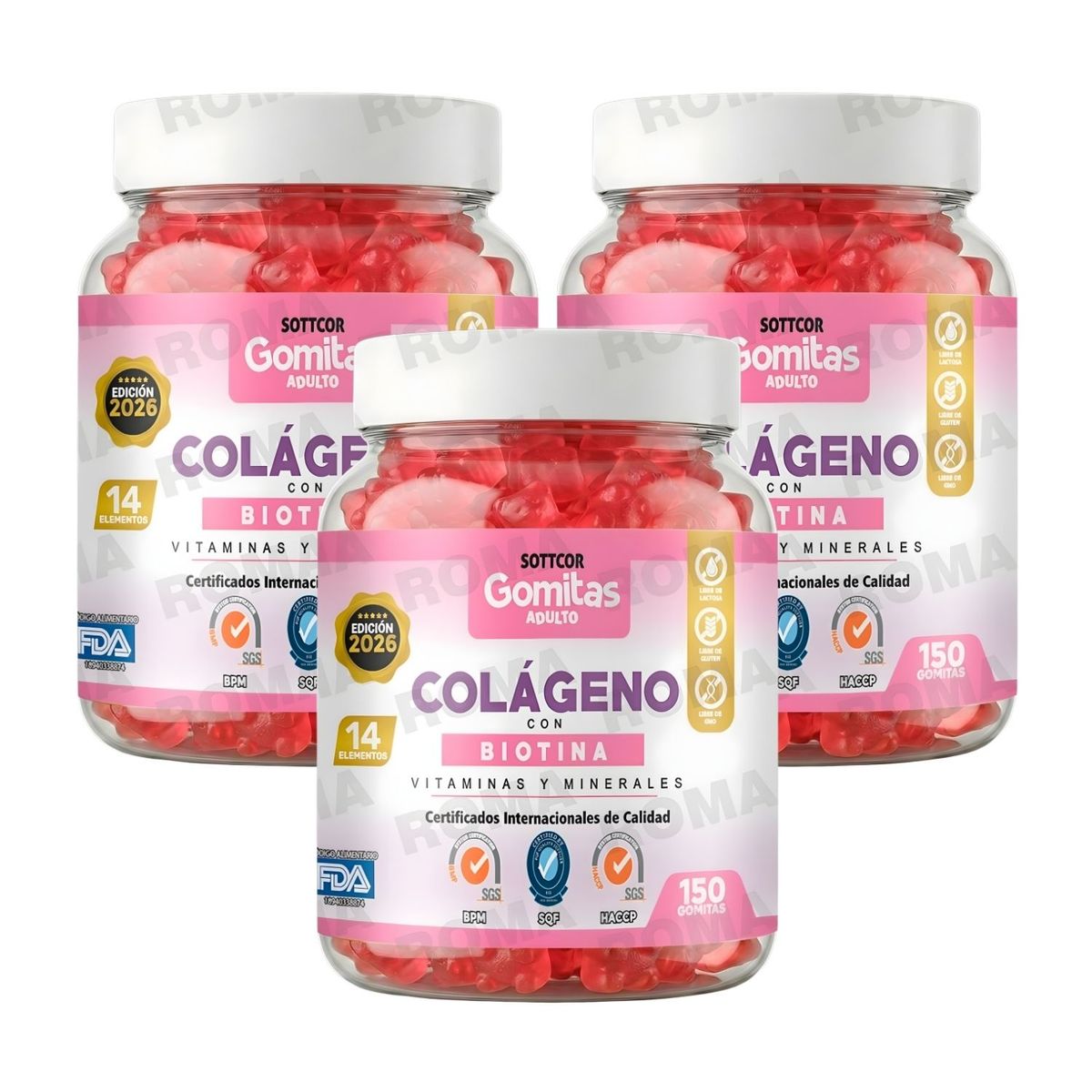 GENERICO - PACK 3 GOMITAS COLÁGENO CON BIOTINA 450 UND SOTTCOR LABS