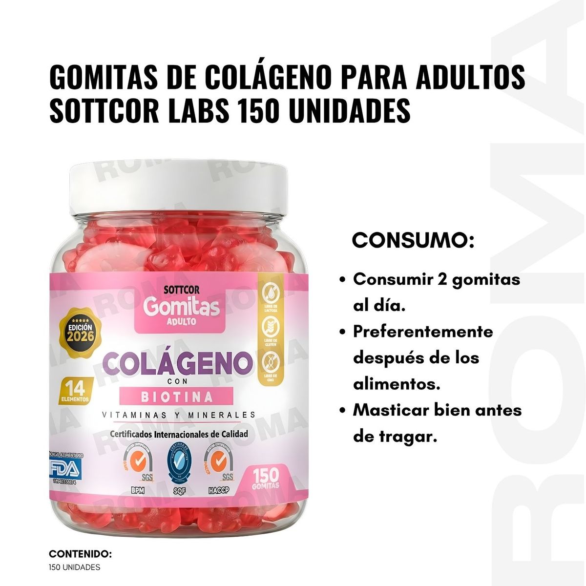 GENERICO - PACK 3 GOMITAS COLÁGENO CON BIOTINA 450 UND SOTTCOR LABS