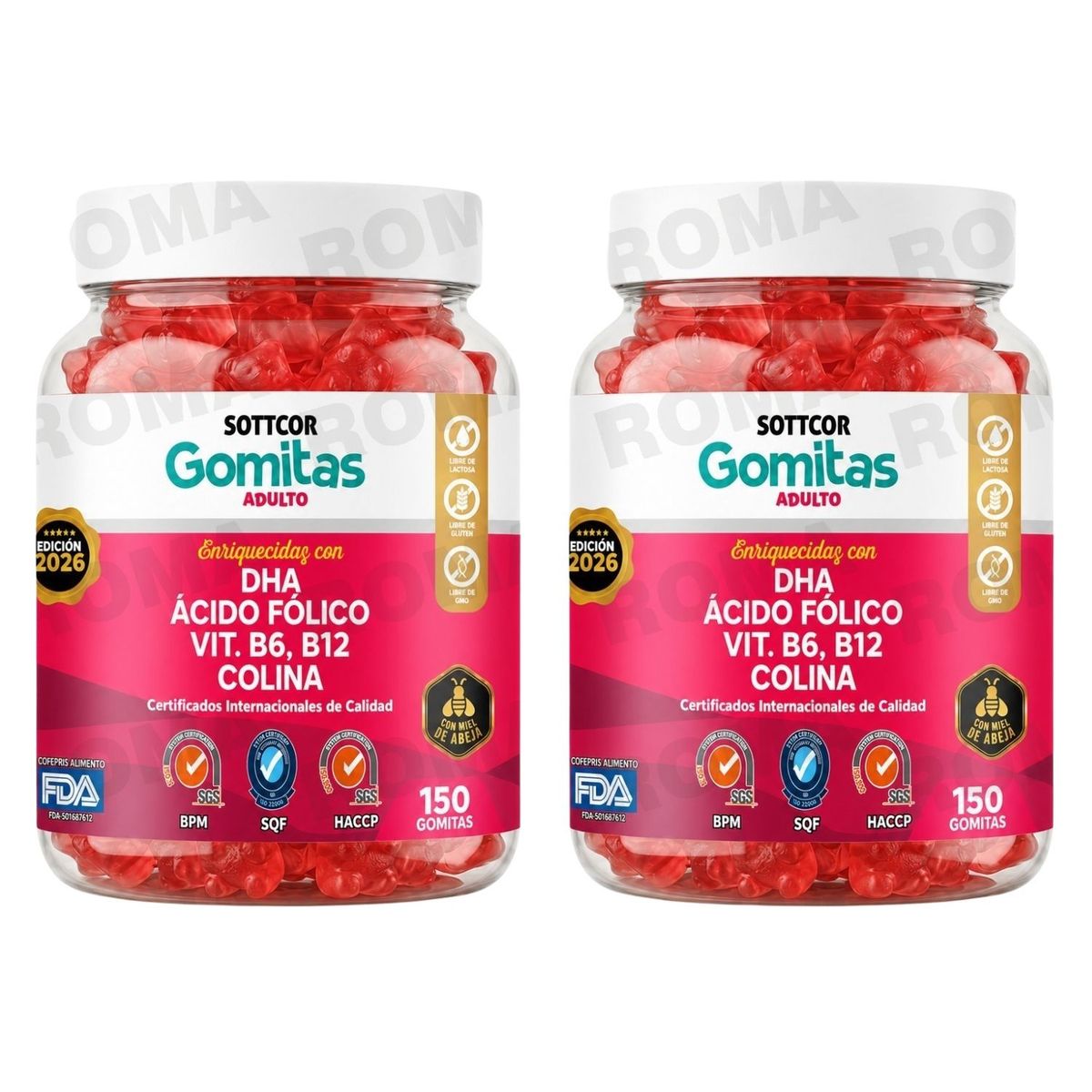 GENERICO - PACK 2 GOMITAS DHA ACIDO FOLICO PARA ADULTOS 300 GOMITAS SOTTCOR LABS